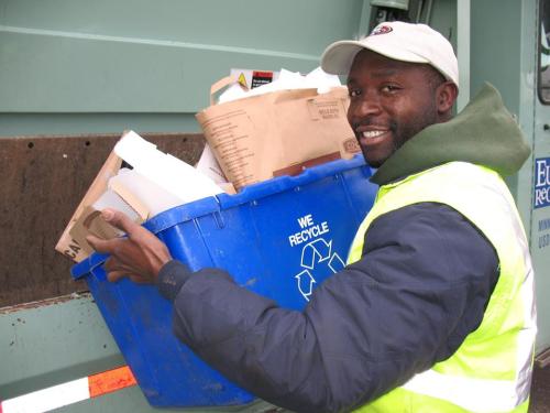 picking up recycling