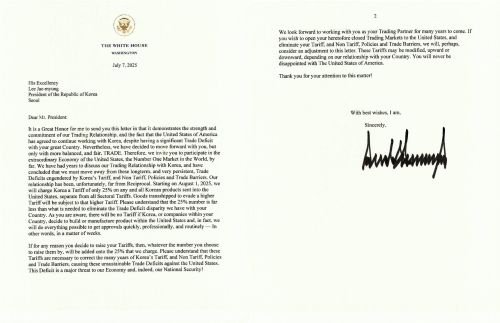 Text of Trump tariff letter on July 7, as posted on Truth Social